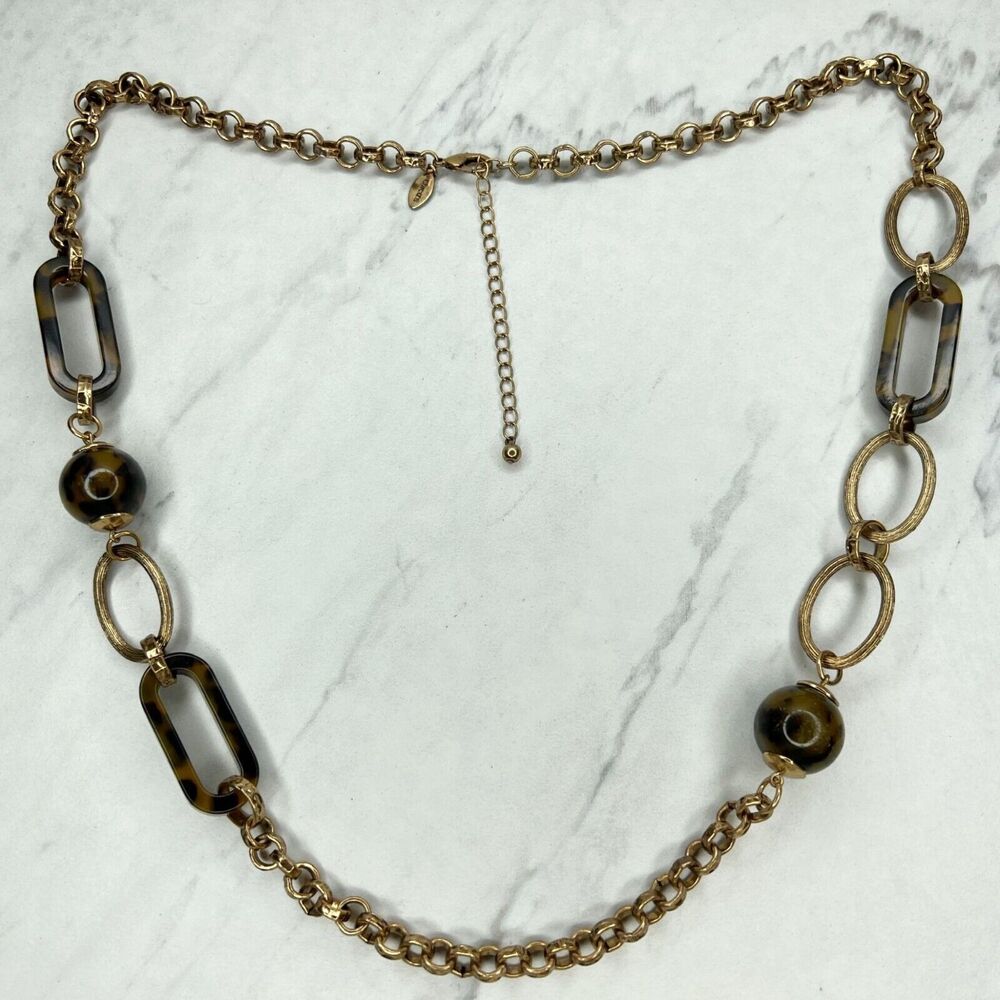 Chico's Chunky Tortoise Beaded Gold Tone Statement Necklace ✨
